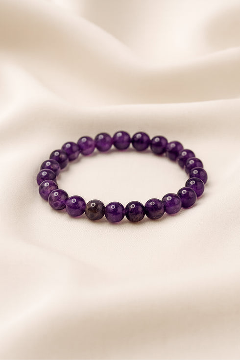 Amethyst Bracelet · 8mm Natural Beads · Brazil