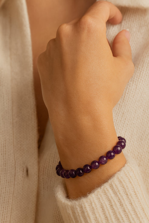 Amethyst Bracelet · 8mm Natural Beads · Brazil