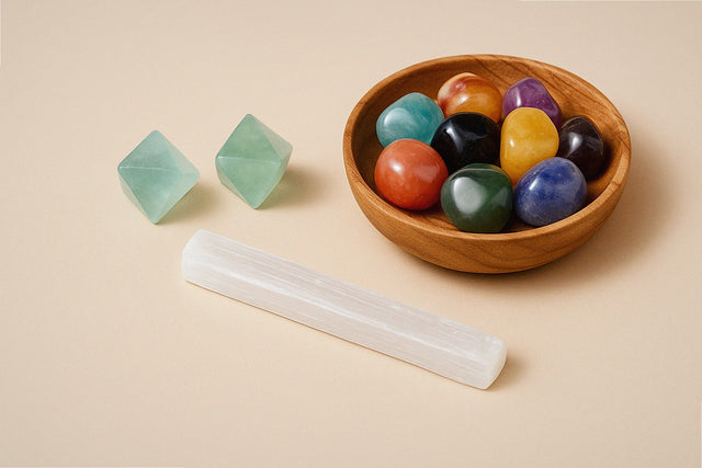 Energy Balance Set · Fluorite Octahedron + Selenite Stick + Tumbled Scoop